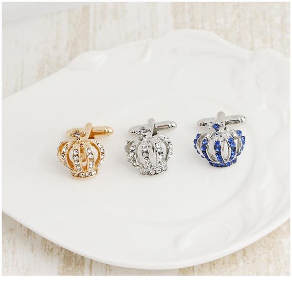 

fashion elegant full drill metal crown cufflinks french exquisite shirts cufflinks for man woman gift wedding cu qyllyk, Blue;purple