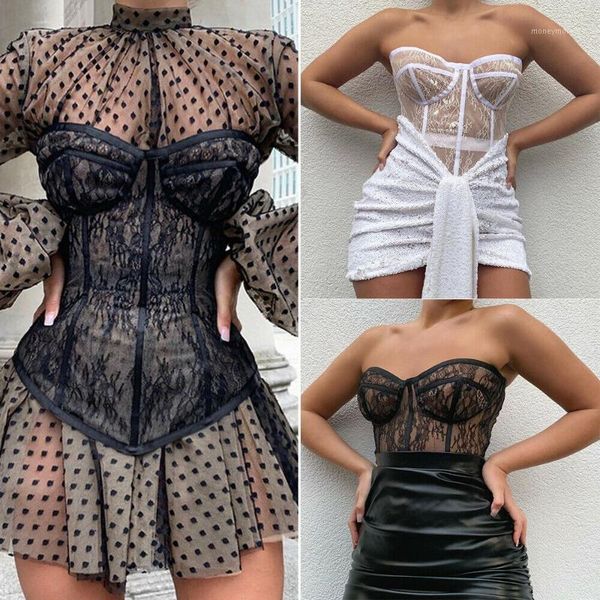 

bras sets fashion women strapless see through slim fit skinny floral lace beach party club black/white cover ups tank 1, Red;black