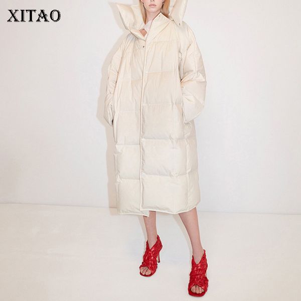 

xitao casual solid color down coats women winter trendy fashion new style single breasted turtleneck collar long sleeve zy1082 c1204, Black