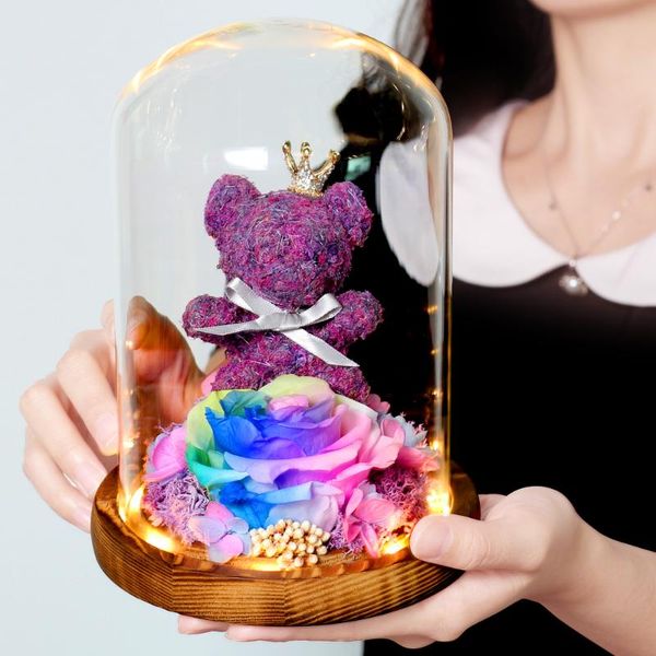 

eternal real flower home birthday day rose teddy send dome in wedding decoration flowers glass bear gifts valentine's lady lcsrs