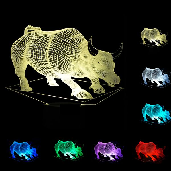 

бык корова 3d светодиодная лампа, абстрагированная оптическая иллюзия ночной свет, 7 цвет цвета, сенсорный коммутатор usb powered, день рожд