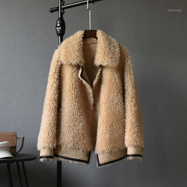 

2021 real fur coat fashion genuine lamb fur overcoats elegant women winter outwear turn down collar jacket t041, Black