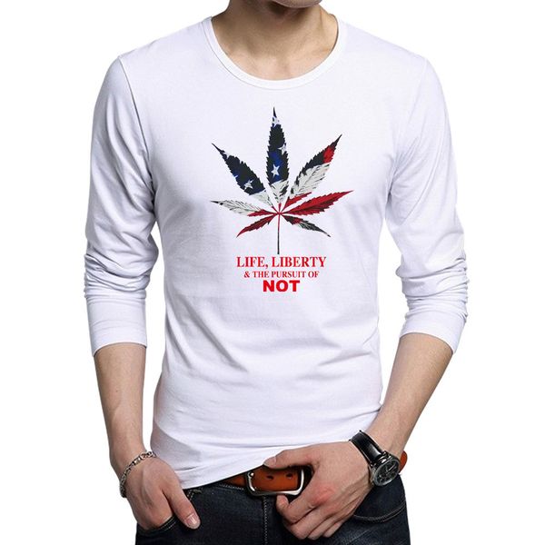 

new style leaf shape american usa flag printed solid tees mens plus size printing tshirt casual cotton long sleeve t-shirts, White;black