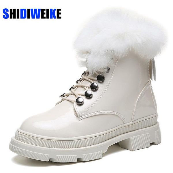 

white shoes winter warm sneakers for women snow boots velvet fur winter 2020 female ankle boots platform causal shoes fur ac191, Black