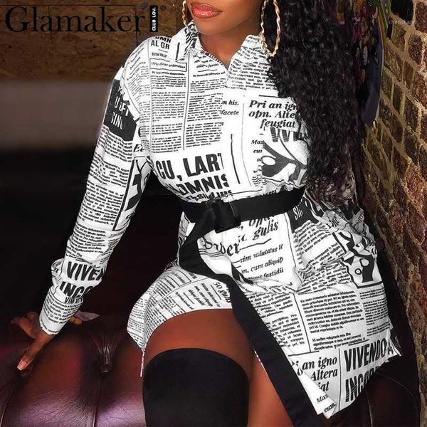 

women's blouses & shirts glamaker spaper print letter women long sleeve vintage plus size female white blouse winter streetwear shi