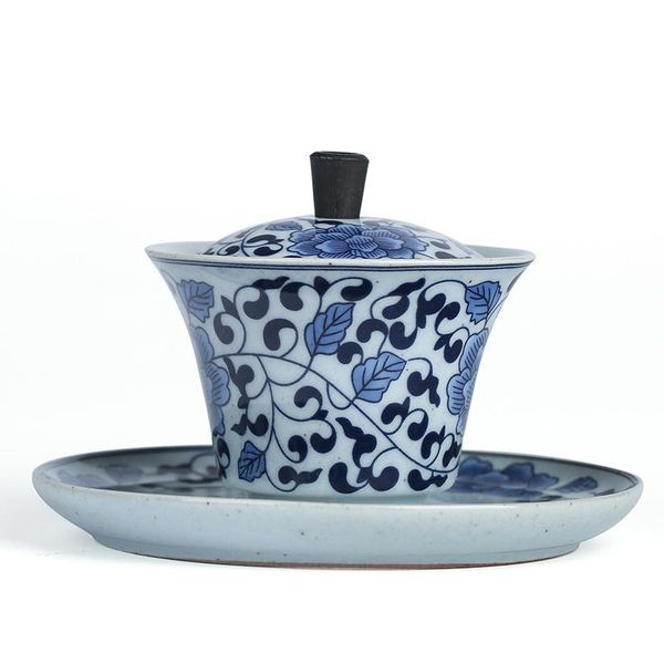 

tangpin blue and white ceramic tureen porcelain gaiwan with holder chinese kung fu tea sets drinkware tangpin blue and white bbytda