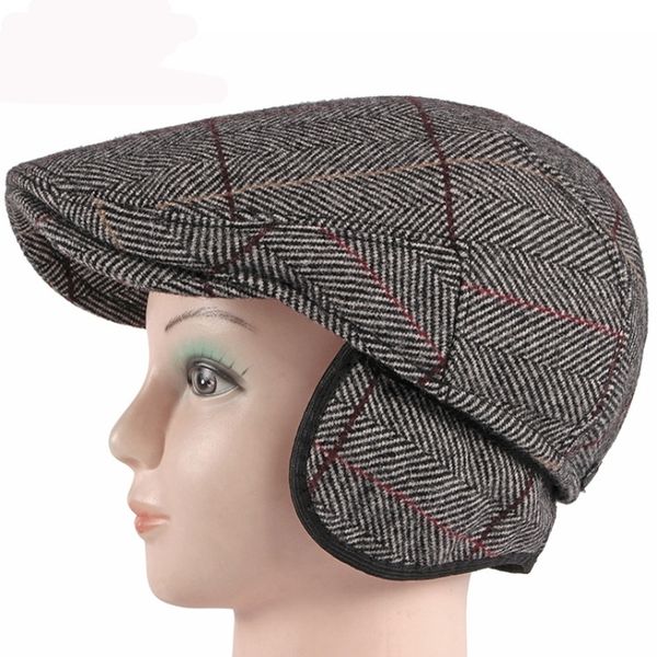 

ht2777 men thick warm autumn winter beret vintage plaid earflap wool hat ivy newsboy flat cap t200718, Blue;gray