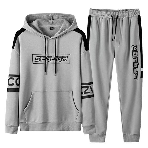 

2021 new autumn tracksuit pcs set hooded sweatshirt pants pullover hoodie sportwear suit slim casual men clothes size s-4xl 0h8k, Black