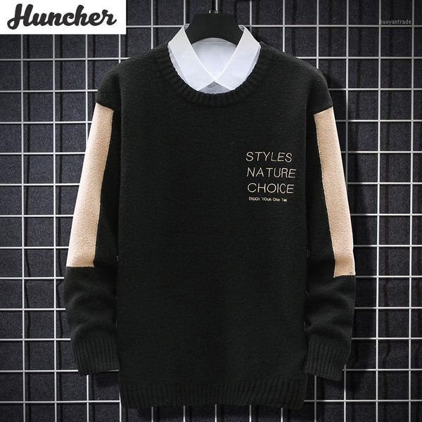

men's sweaters huncher mens knitted sweater men 2021 autumn oversized patchwork print pullover korean fashion harajuku black for men1, White;black