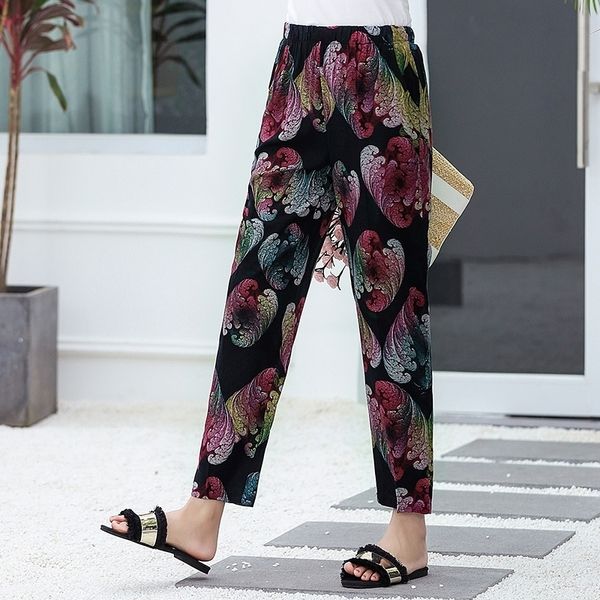 

22 colors women summer casual pencil pants xl-5xl plus size high waist pants printed elastic waist middle aged women pants 201118, Black;white
