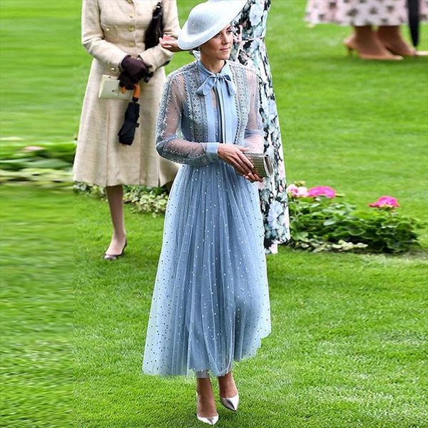 

элегантный темперамент вечеринка банкетное платье женское женское небо голубое сетка лоскутное кружева отделку с длинными рукавами платье то, Black;gray