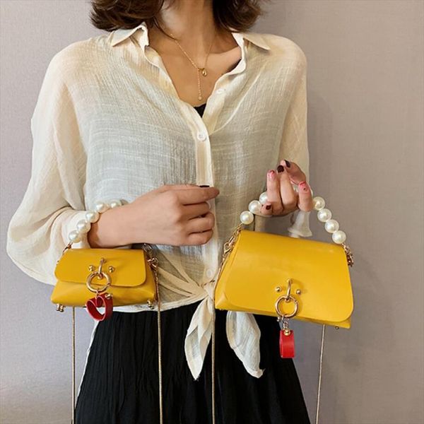 

elegant female mini pearl tote bag 2020 fashion new quality leather womens designer handbag lock shoulder messenger bag