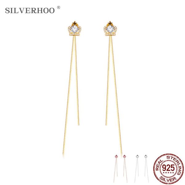 

dangle & chandelier silverhoo 100% sterling silver 925 jewelry gold color tassel cross crown earrings for women clear cubic zirconia drop ea