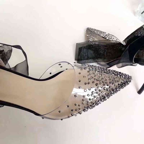 

strap black lace up sandals women pointed toes slingback pumps est red bottom high heels pvc crystal bling wedding party