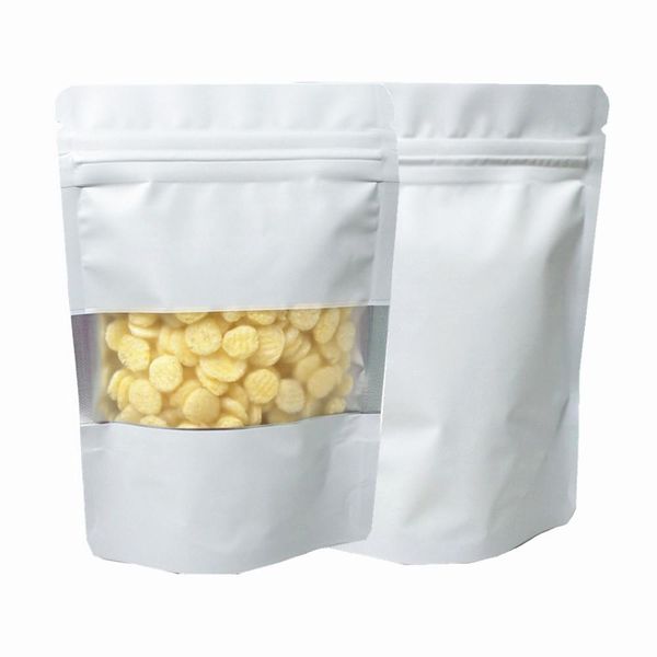 

100pcs lot matte white aluminum foil food doypack ziplock package bag with window reclosable mylar zipper pouch for snack retail h bbyjga