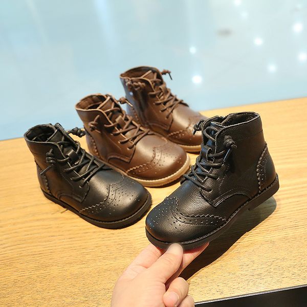 

2020 autumn and winter new children's shoes breathable fashion girl boots british wind full leather children's martin boots tide, Black