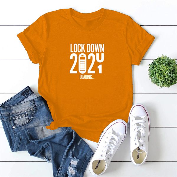 

lh2053 2021 lock down english personality simple multi-color printing loose large size wild round neck trend short sleeves, White