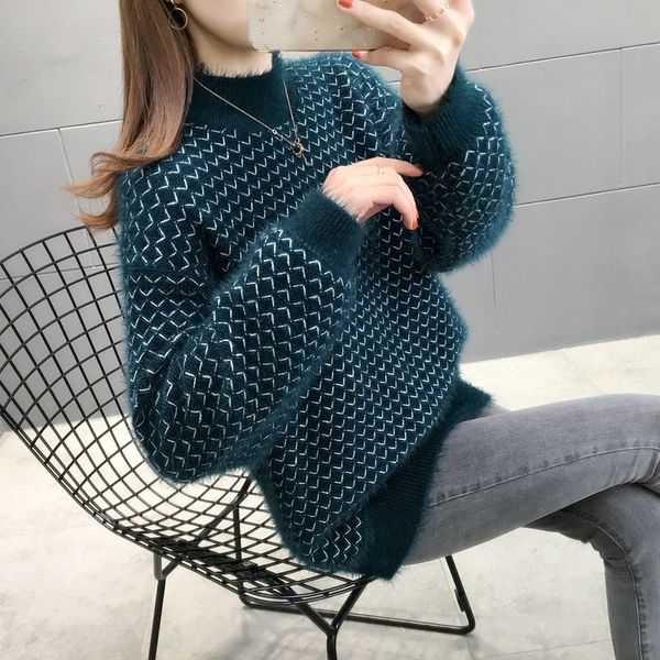 

2021 new fashionable new turtleneck ladies vison sweater see women's knitted shirt h00291 ka59, White;black