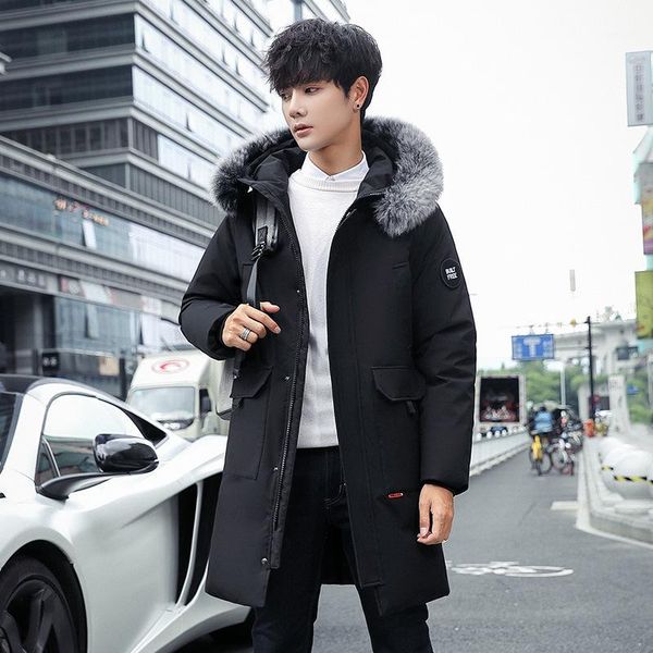 

thick warm 2019 winter jacket men casual white duck down jackets coats large fur hooded black down parka pluma hombre1