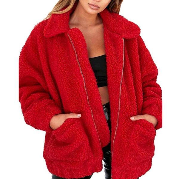 

women's fur & faux 2021 autumn winter women warm teddy bear jacket female outwear plush overcoat oversize coat large plus size girls, Black