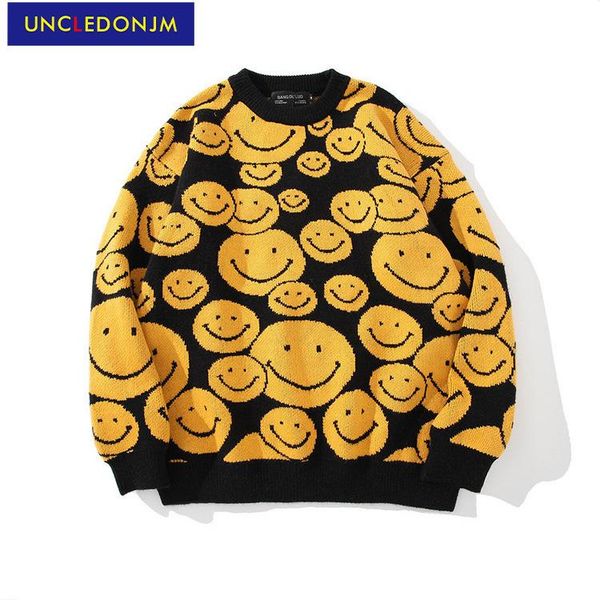 

men's sweaters uncledonjm smile sweater korean fashion clothing hip hop vintage harajuku men ban-350, White;black