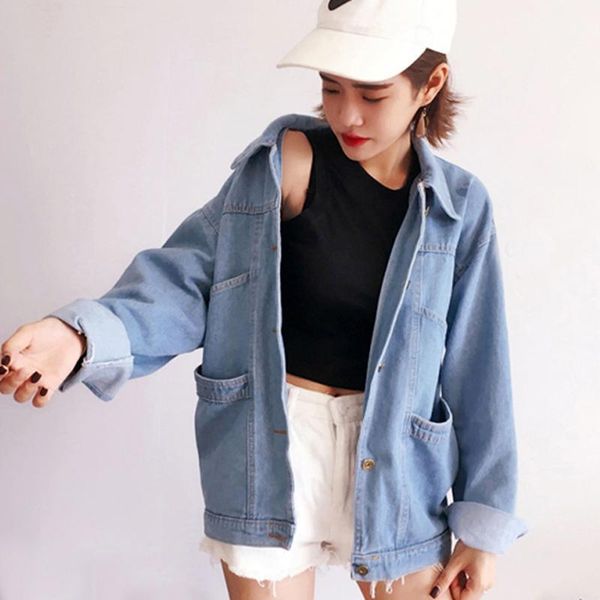 

denim jacket coat 2020 spring autumn long sleeve denim jacket women plus size jeans women 4 pockets cowboy qh11831, Black;brown