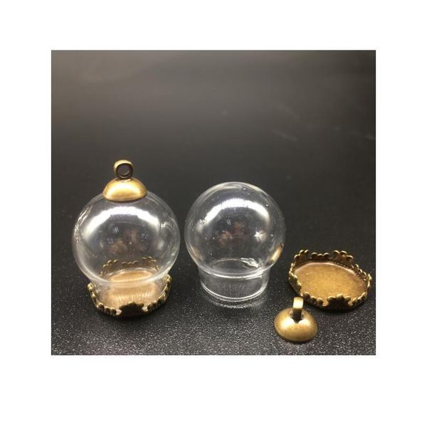 

100set 20*15mm glass globes with metal copper setting base beads cap set vials pendant wishing glass bottle jewelry bbygrz, Black