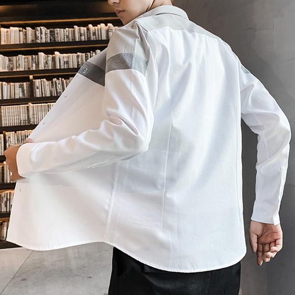 

splicing shirt men cotton 2021 spring new male fashion korean casual long sleeve shirt plus size mens clothing 4xl, White;black