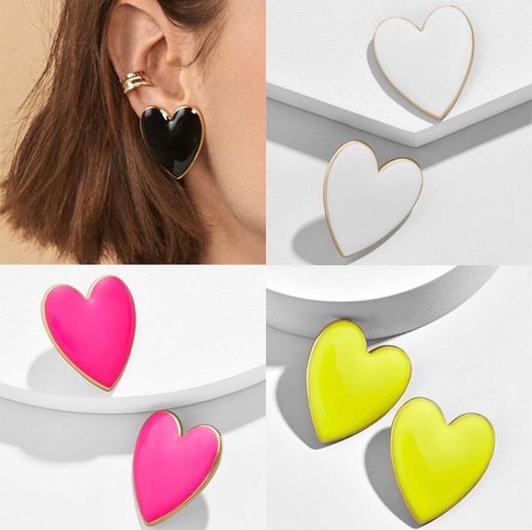

exaggerate candy color heart charm earring fashion enamel gold plated love heart ear stud luxury gorgeous for women lady jewelry gifts, Golden;silver