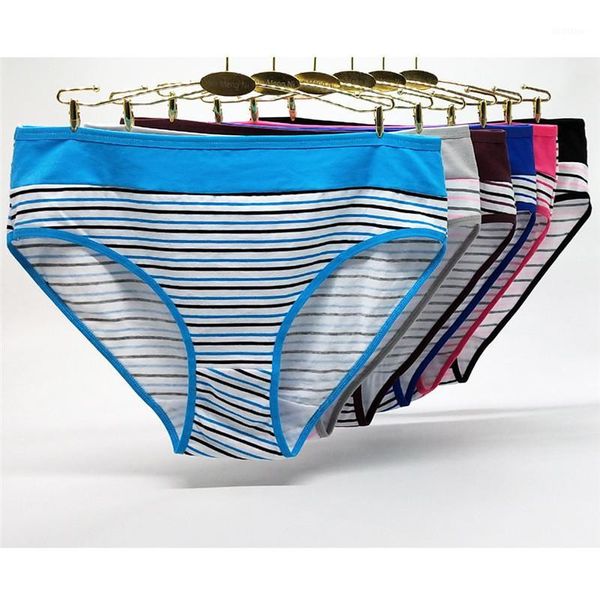 

4pcs/lot 2xl/3xl/4xl striped large size ladies panties plus size cotton large briefs women's pants underwear 893171, Black;pink