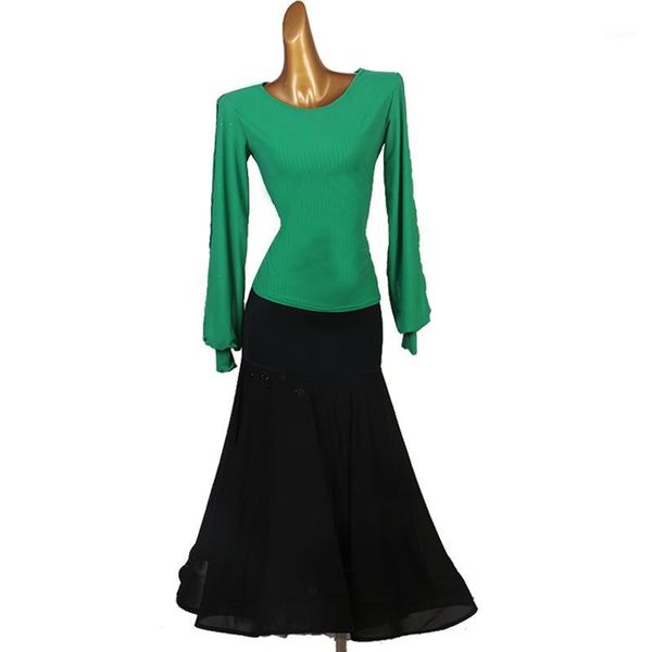 

modern ballroom dance costumes women adult/girls long sleeve elegant practice clothes latin dance performance dress1, Black;red