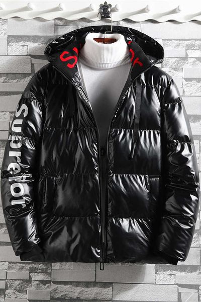 

korean short down cotton padded jacket men's winter coat hooded fashion brand, Black