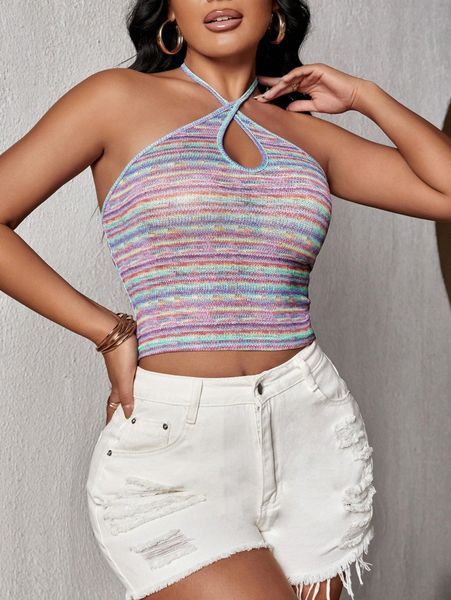 

lesdomakeup x squad space dye criss cross tie backless crop halter c7pm#, White