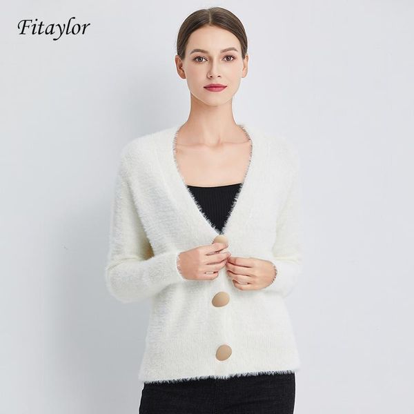 

women's knits & tees fitaylor autumn women knitted v neck single breasted sweater gold shiny button casual female cardigans short soft, White