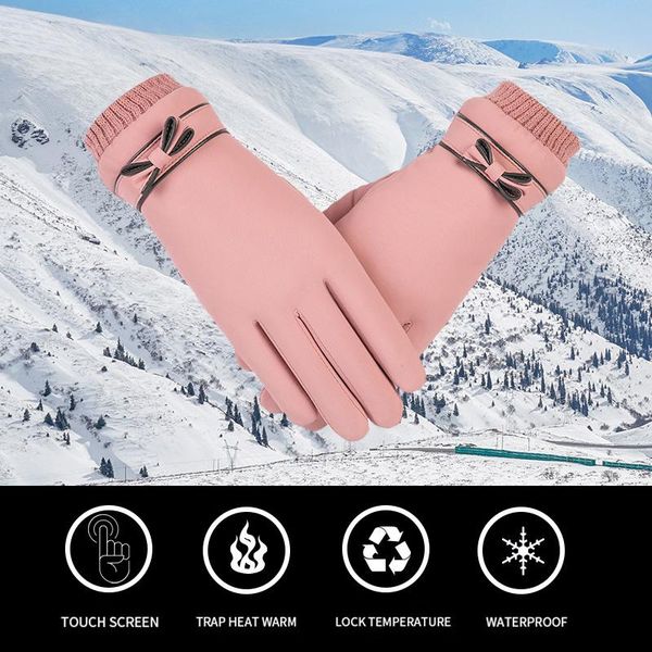 

fashion winter women gloves windproof waterproof internal plush warm lady mittens touch screen skin friendly soft female gloves sqcarf, Black