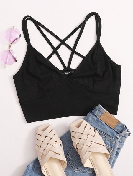 

caged back ribbed bralette i8hr#, White