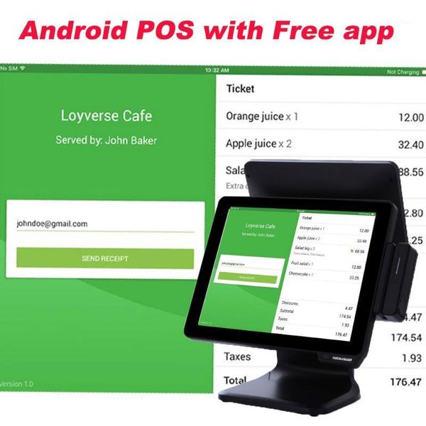 Drucker 15-Zoll-Touchscreen-Gerät mit Drucker und Geldkassette. Kostenlose Online-App zum Verkauf. Verwalten Sie Ihr kleines Unternehmen.1