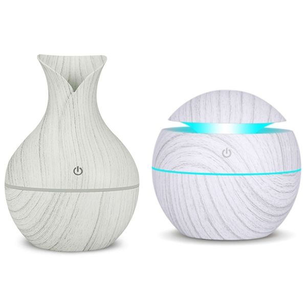 

2 set 130ml air humidifier usb charge aroma diffuser ultrasonic white wood grain with 7 color led light ball & vase