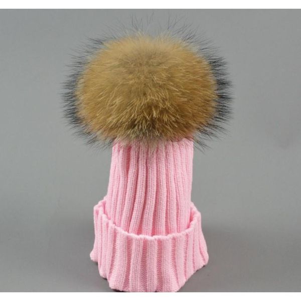 

designer ladies knitted rib beanies with real raccoon dog hair ball children fancy plain fur pom winter hats womens jllibu yy_dhhome, Blue;gray