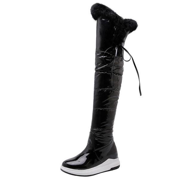 

female classic warm long boots party shoes woman winter women over the knee boots quality pu leather riding snow boots, Black