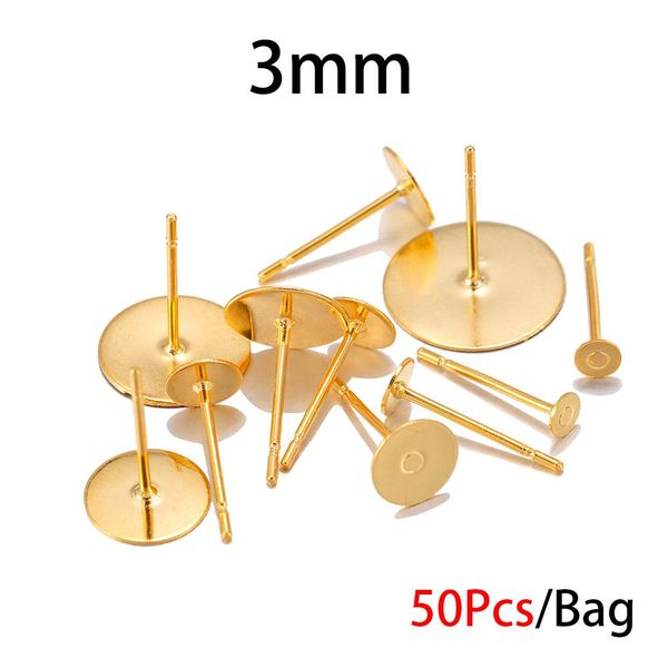 

50pcs 3 4 5 6 8 mm gold stainless steel earring stud base cabochon cameo settings findings for jewelry making earpins supplies sqcdma