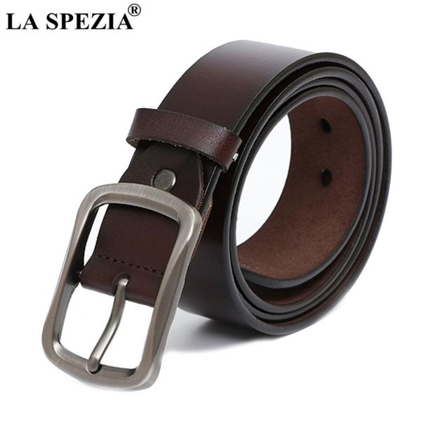 

la spezia coffee belt for men 2021 vintage genuine leather pin buckle belt male retro solid square real cowhide leather, Black;brown