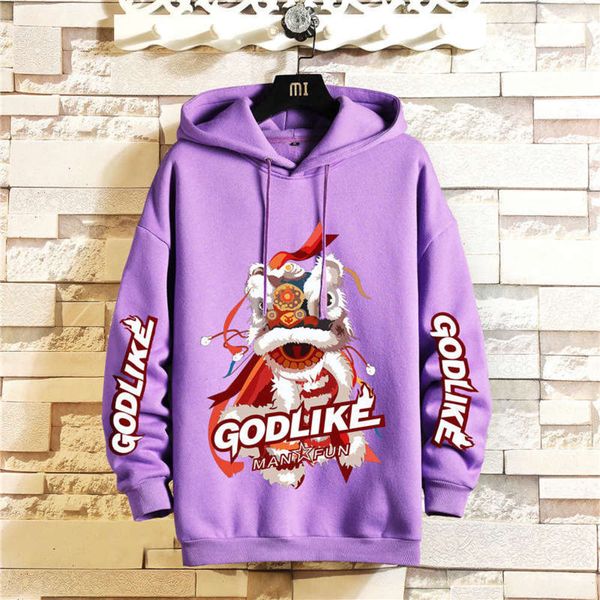 

dance chinese style cartoon print lion hooded sweater clothing autumn 2020 new men's and women's sportswear, Gray