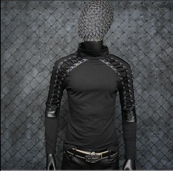 

2020 costumes punk rock thin male singer in long sleeves shirts bandage design hip hop club strain youth singing nightclub 9gpx, White;black