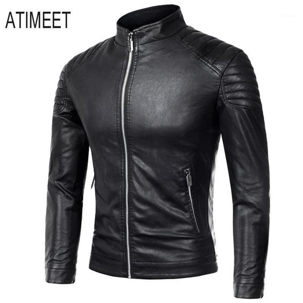 

mens leather jackets motorcycle stand collar zipper pockets autumn male pu coats biker faux leather fashion outerwear1, Black