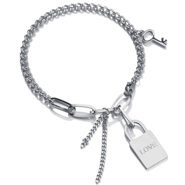 

Titanium Steel LOVE Letter Lock Bracelet Simple Key Accessories Temperament Wild Tassel Bracelet, Black