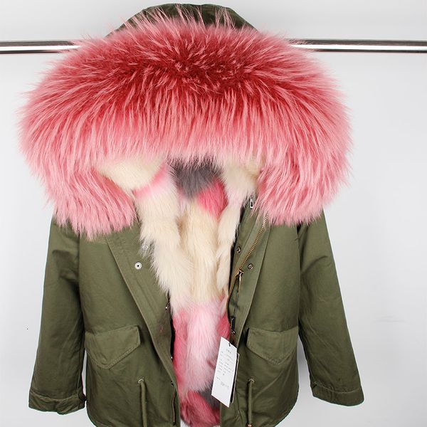 

2021 mao new kong winter jacket army green parka coats real big collar fox skin stuffed raccoon hood outwear 81t3, Black