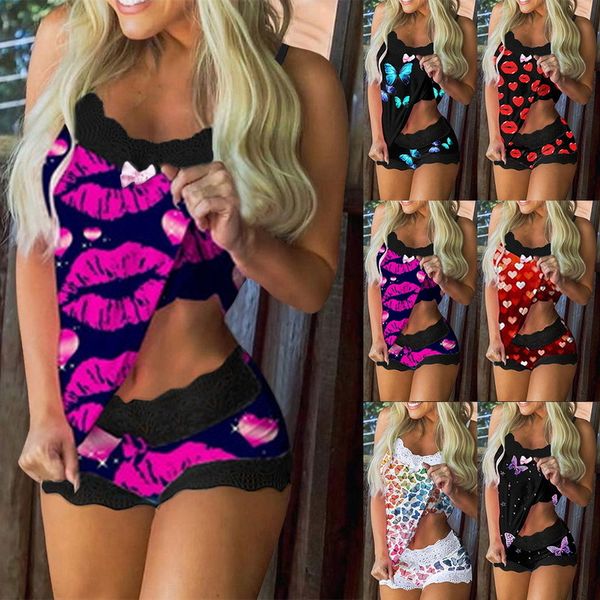 

pajamas women v-neck shorts suits ladies sleepwear nightwear suit homewear set lace fashion pajama, Black;white