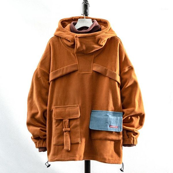 

new hooded men's personality multi-pocket jacket spring and autumn new loose long-sleeved hooded student hoodies1, Black