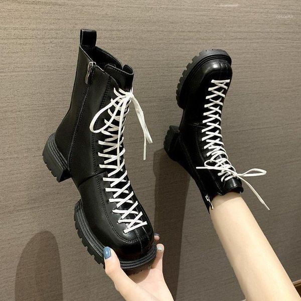

ankle boots for women 2020 chic swewing line botas mujer square toe zide zipper boots shoes woman chunky heels zapatos1, Black
